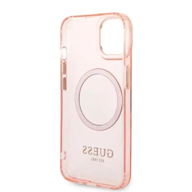 Guess GUHMP14MHTCMP iPhone 14 Plus 6.7&quot  pink/pink hard case Gold Outline Translucent MagSafe 13