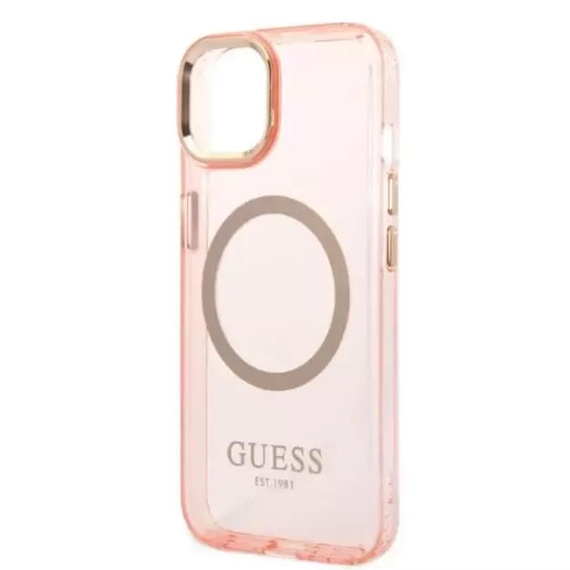 Guess GUHMP14MHTCMP iPhone 14 Plus 6.7&quot  pink/pink hard case Gold Outline Translucent MagSafe 12