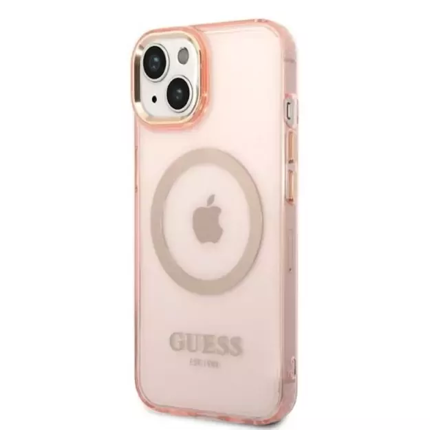 Guess GUHMP14MHTCMP iPhone 14 Plus 6.7&quot  pink/pink hard case Gold Outline Translucent MagSafe 8
