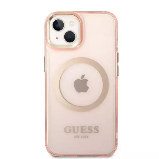 Guess GUHMP14MHTCMP iPhone 14 Plus 6.7&quot  pink/pink hard case Gold Outline Translucent MagSafe 9