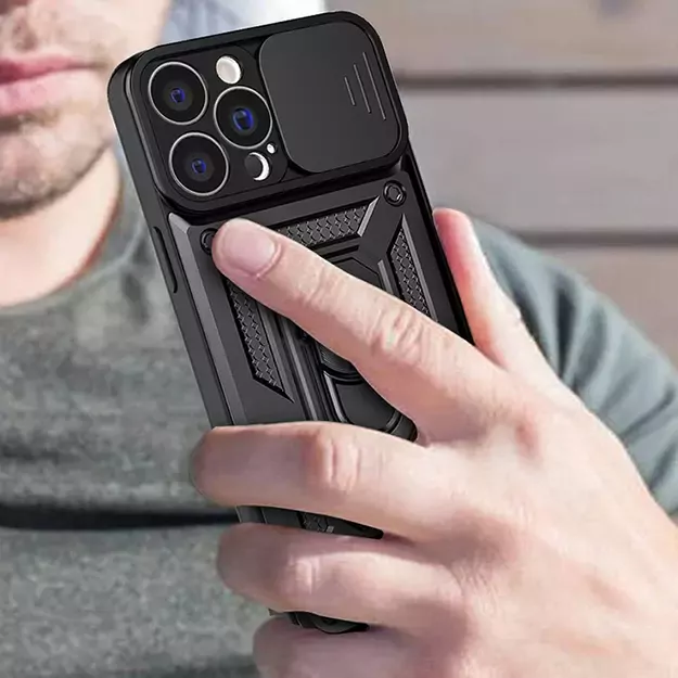 Hybrid Armor Camshield case for Realme 10 Pro armored case with camera cover black 3