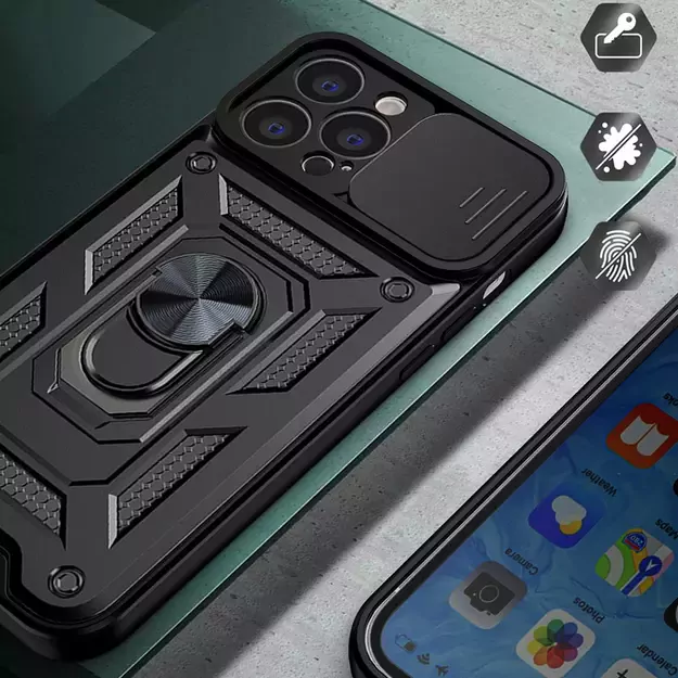 Hybrid Armor Camshield case for Realme 10 Pro armored case with camera cover black 5