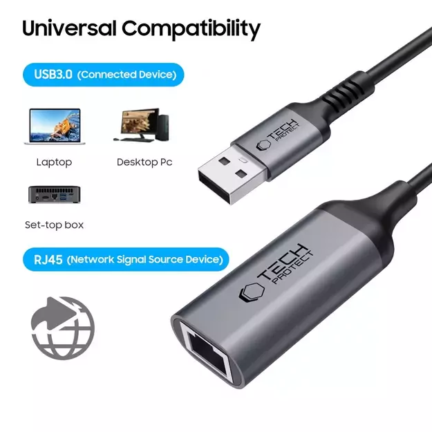 Tech-Protect UltraBoost USB-A 3.0 / Ethernet RJ45 1000Mbps Adapter - Black 1