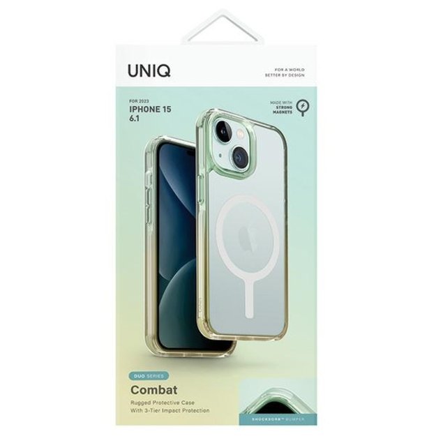 Uniq Combat Duo Magclick Charging case for iPhone 15 - green and yellow 1