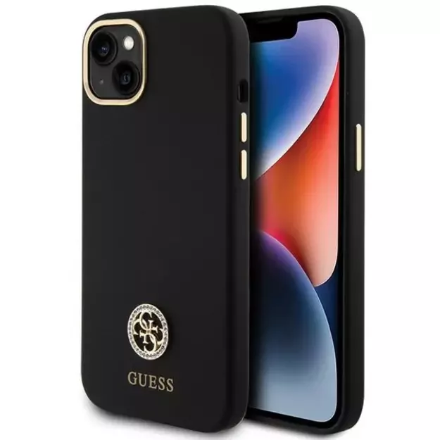 Guess Silicone Logo Strass 4G Case for iPhone 15 Plus / 14 Plus 6.7&quot  - Black