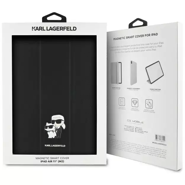 Karl Lagerfeld Saffiano Magnetic Karl &amp  Choupette iPad Air 11&quot  2024 Book Cover Case - Black 14