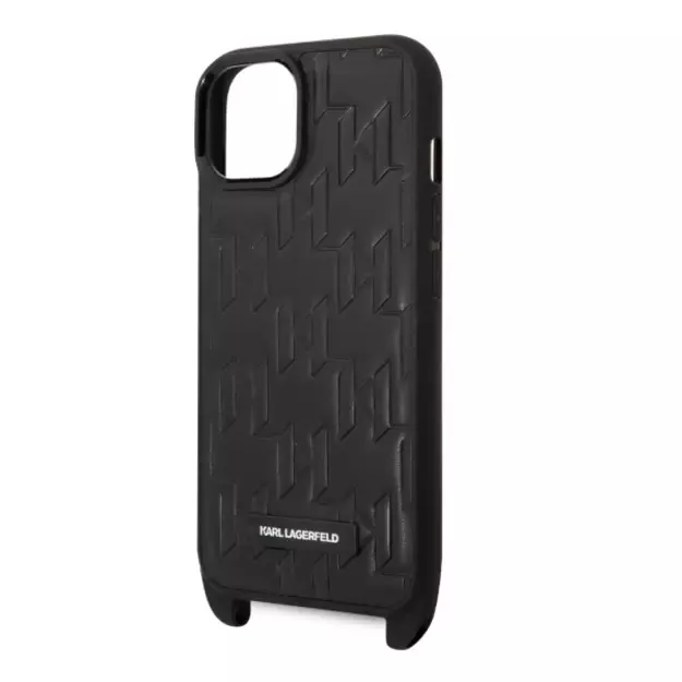 Karl Lagerfeld Monogram Plaque Logo Strap Case for iPhone 14 / 15 / 13 6.1&quot  - Black 9
