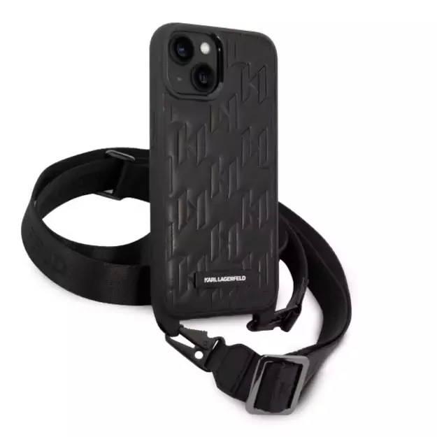 Karl Lagerfeld Monogram Plaque Logo Strap Case for iPhone 14 / 15 / 13 6.1&quot  - Black 7