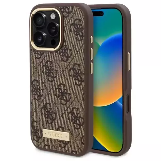 Guess 4G Logo Plate MagSafe Case for iPhone 16 Pro Max - Brown