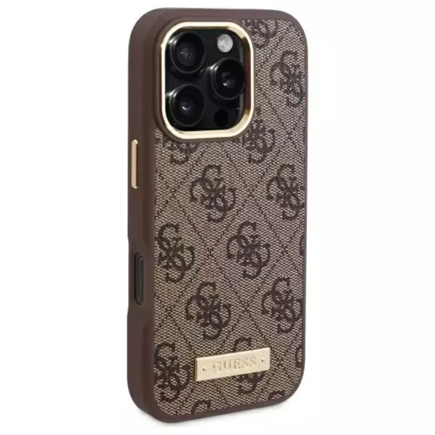 Guess 4G Logo Plate MagSafe Case for iPhone 16 Pro Max - Brown 3