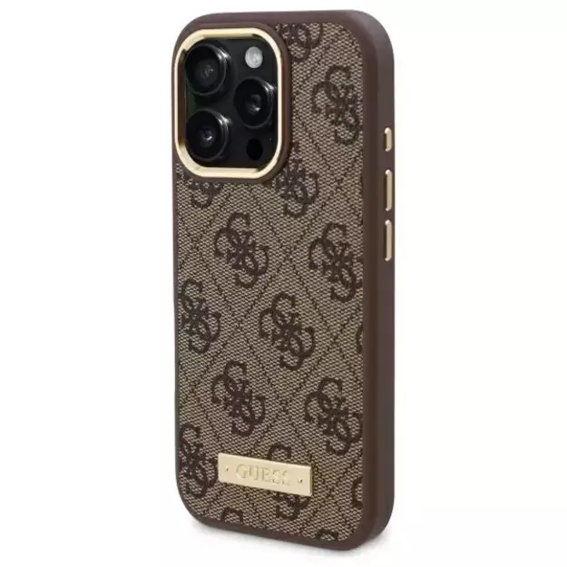 Guess 4G Logo Plate MagSafe Case for iPhone 16 Pro Max - Brown 1