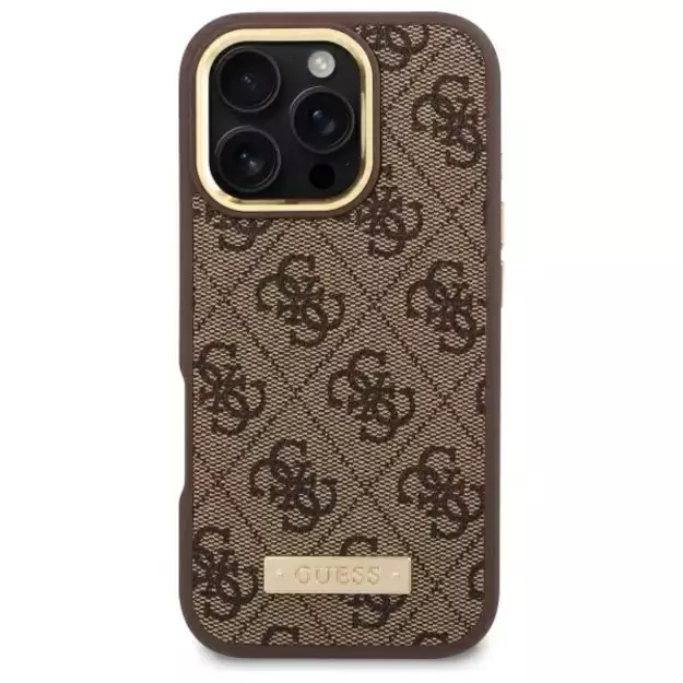 Guess 4G Logo Plate MagSafe Case for iPhone 16 Pro Max - Brown 2
