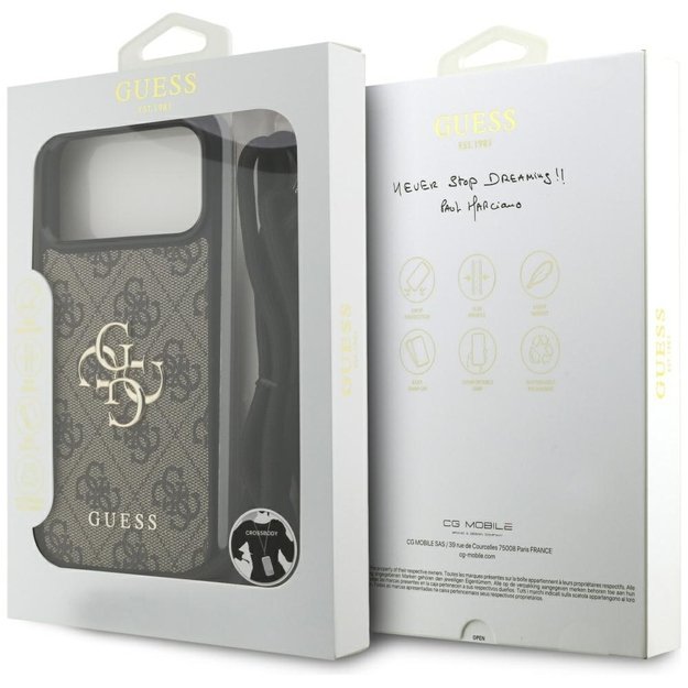 Guess 4G Big Logo Cord Stap Crossbody Case for iPhone 17 Pro Max - Brown 6