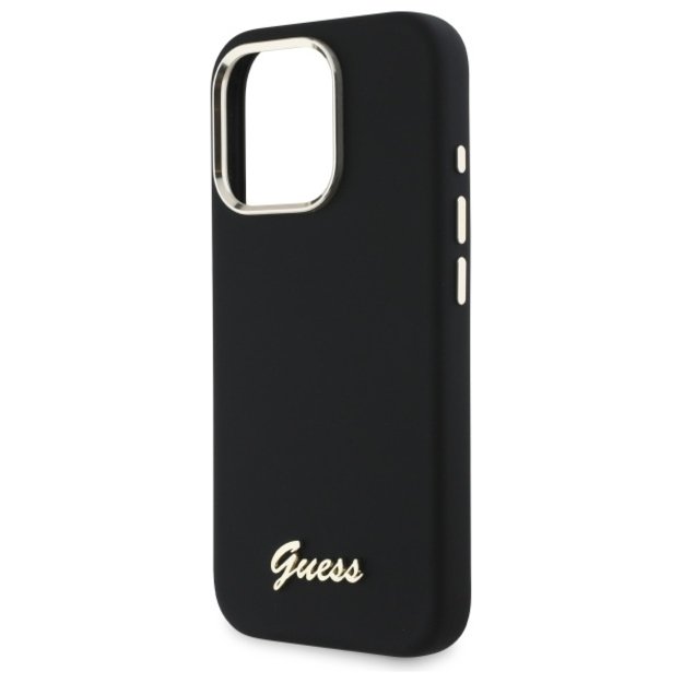 Guess Silicone Script Metal Logo &amp  Frame Case for iPhone 16 Pro Max - Black 5