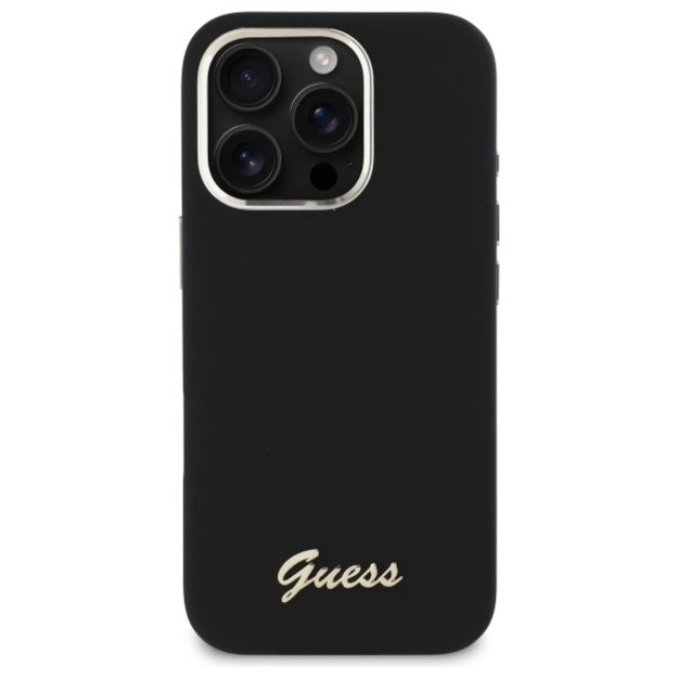 Guess Silicone Script Metal Logo &amp  Frame Case for iPhone 16 Pro Max - Black 2