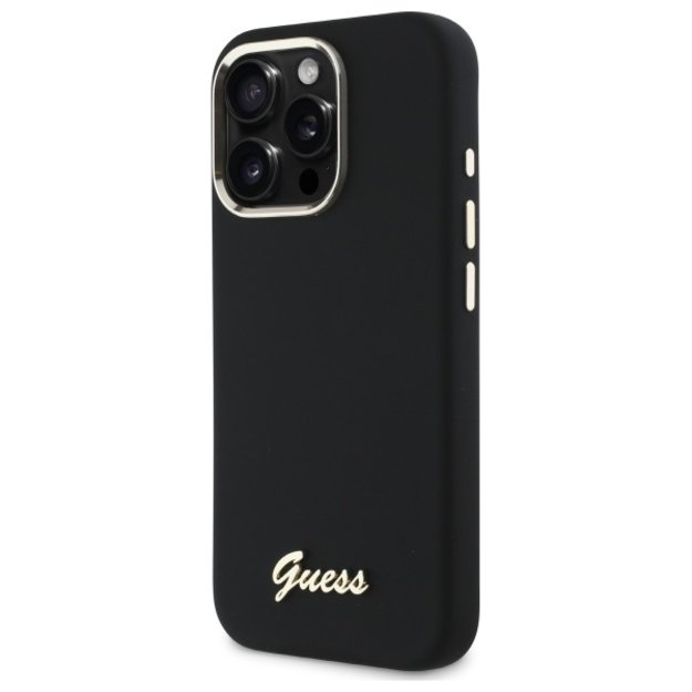 Guess Silicone Script Metal Logo &amp  Frame Case for iPhone 16 Pro Max - Black 1