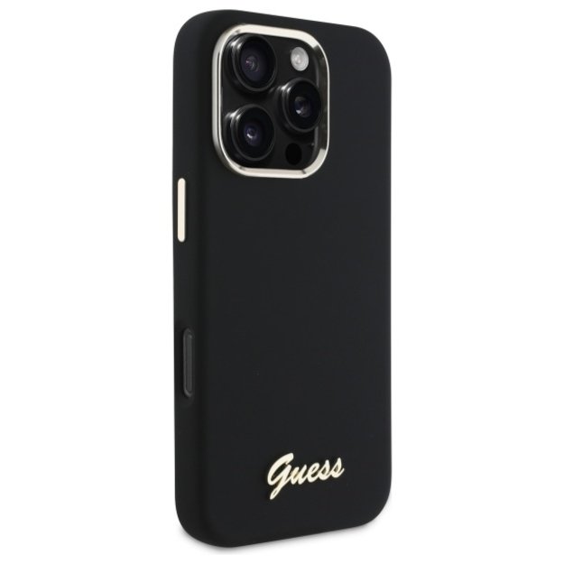 Guess Silicone Script Metal Logo &amp  Frame Case for iPhone 16 Pro Max - Black 3