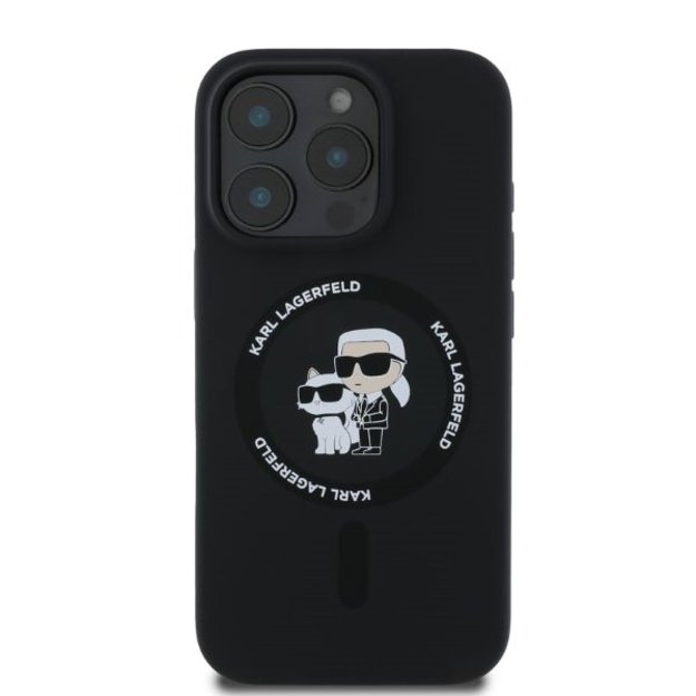 Karl Lagerfeld Silicone Karl&amp Choupette Heads Ring MagSafe Case for iPhone 16 Pro - Black 2