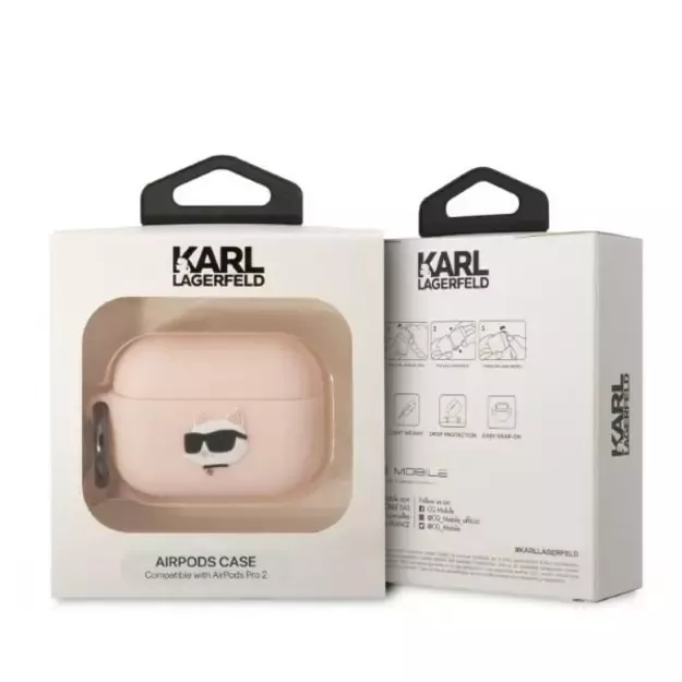 Karl Lagerfeld KLAP2RUNCHP AirPods Pro 2 cover pink/pink Silicone Choupette Head 3D 3