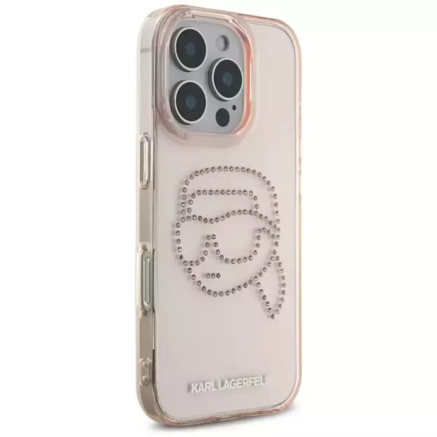 Karl Lagerfeld IML Rhinestones Karl Head Case for iPhone 16 Pro Pink 10
