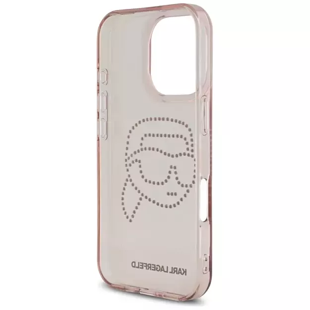 Karl Lagerfeld IML Rhinestones Karl Head Case for iPhone 16 Pro Pink 13