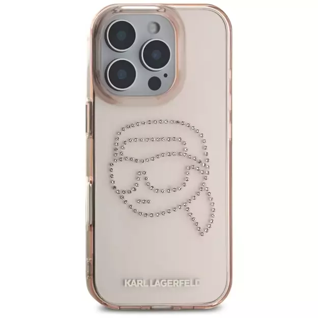 Karl Lagerfeld IML Rhinestones Karl Head Case for iPhone 16 Pro Pink 9