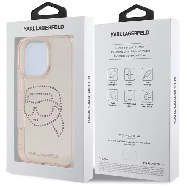 Karl Lagerfeld IML Rhinestones Karl Head Case for iPhone 16 Pro Pink 14