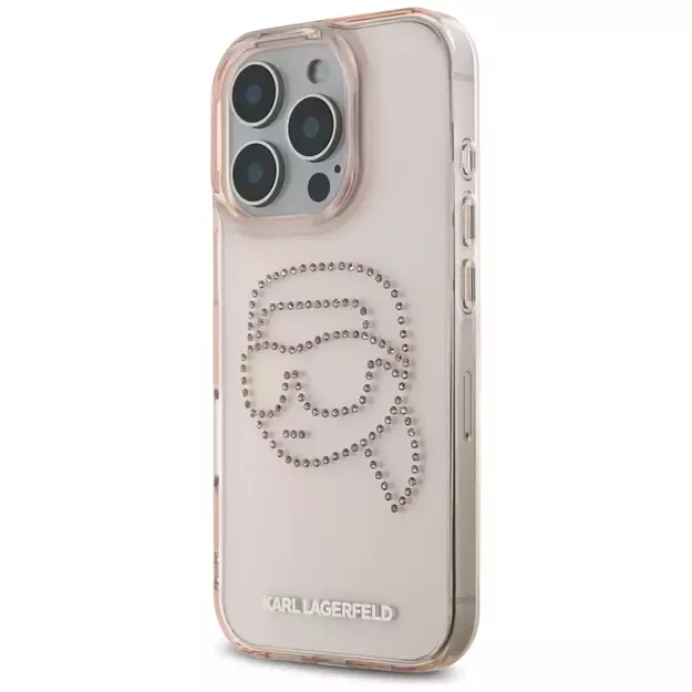 Karl Lagerfeld IML Rhinestones Karl Head Case for iPhone 16 Pro Pink 8