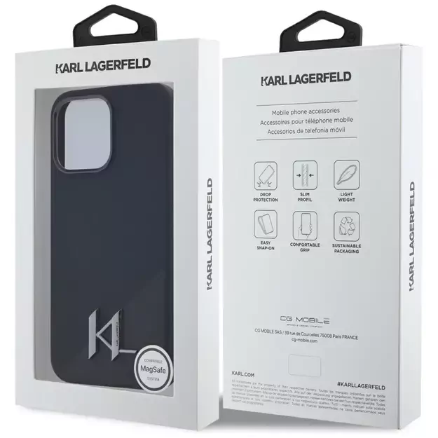 Karl Lagerfeld Silicone Shadow Metal Initial MagSafe Case for iPhone 15 Pro Black 14