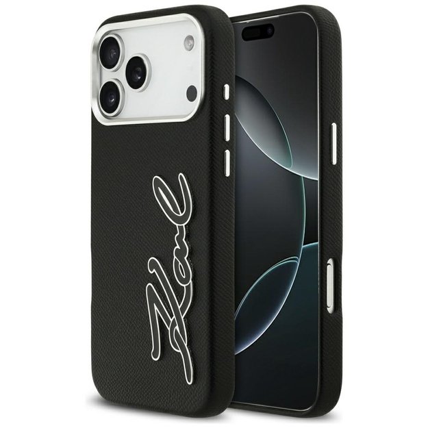 Karl Lagerfeld FW Grained Signature Logo Case for iPhone 17 Pro Max - Black