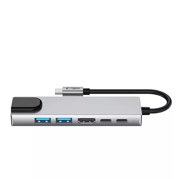 Tech-Protect HB02 HUB Adapter 6in1 USB-C + USB2.0 + USB3.0 + HDMI 4K 30Hz + RJ45 + PD100W - gray 9