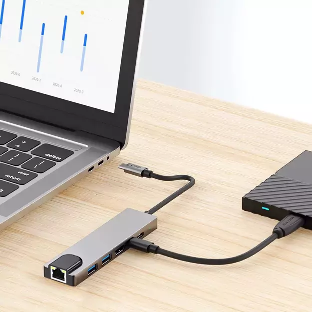 Tech-Protect HB02 HUB Adapter 6in1 USB-C + USB2.0 + USB3.0 + HDMI 4K 30Hz + RJ45 + PD100W - gray 14