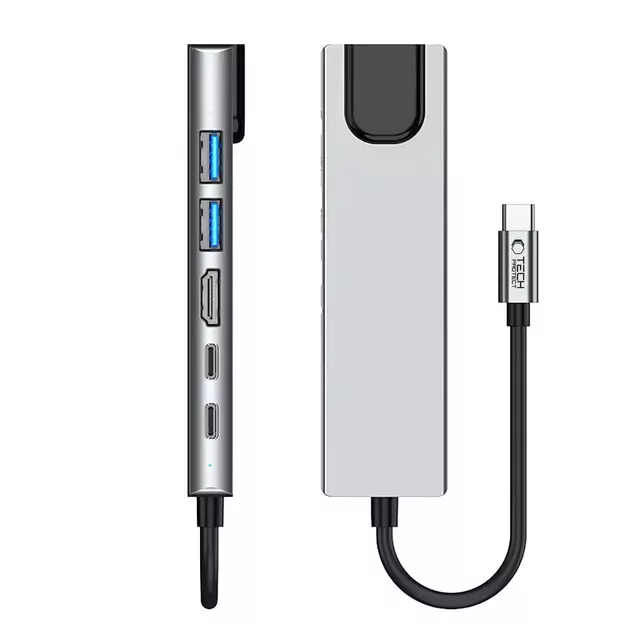 Tech-Protect HB02 HUB Adapter 6in1 USB-C + USB2.0 + USB3.0 + HDMI 4K 30Hz + RJ45 + PD100W - gray 12