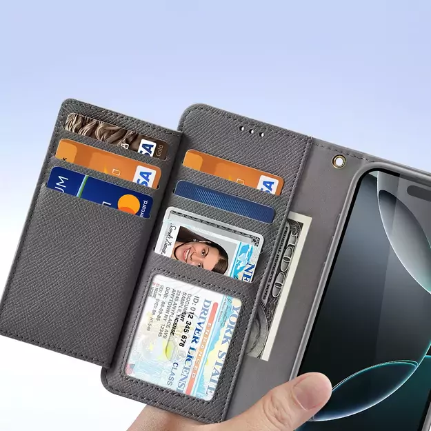 Dux Ducis Lawa iPhone 16 Pro Leather Case with Detachable Magnetic Wallet - Gray 6