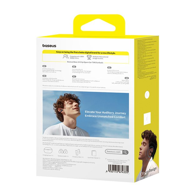 Baseus Bass 15 Clip OWS Wireless Headphones with Baseus Simple USB-C 3A 30cm Cable - Black 6