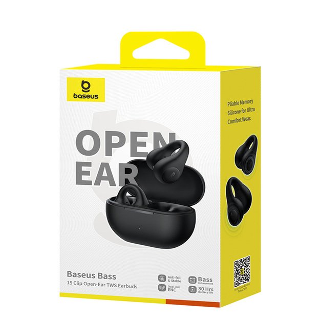 Baseus Bass 15 Clip OWS Wireless Headphones with Baseus Simple USB-C 3A 30cm Cable - Black 5