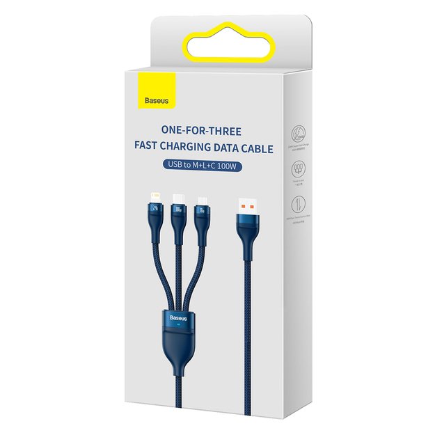 Baseus Flash Series II cable USB - USB Type C / Lightning / micro USB 100 W 1.2 m blue (CASS030003) 4