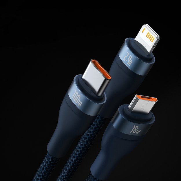 Baseus Flash Series II cable USB - USB Type C / Lightning / micro USB 100 W 1.2 m blue (CASS030003) 10