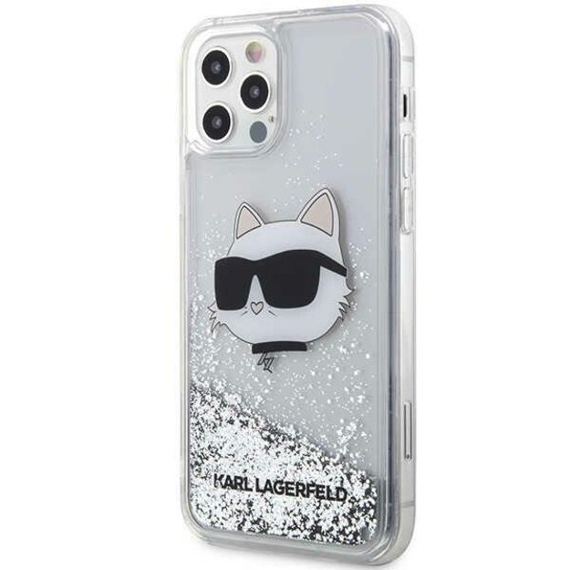 Karl Lagerfeld KLHCP12MLNHCCS iPhone 12/ 12 Pro 6.1&quot  silver/silver hardcase Glitter Choupette Head 1