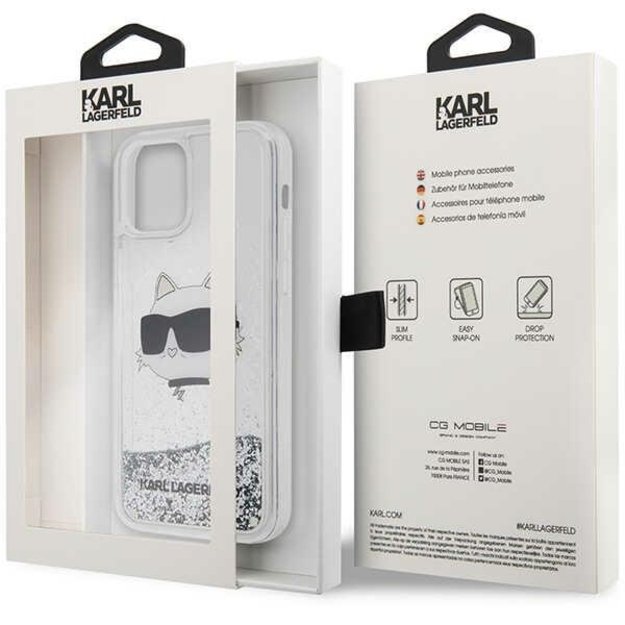 Karl Lagerfeld KLHCP12MLNHCCS iPhone 12/ 12 Pro 6.1&quot  silver/silver hardcase Glitter Choupette Head 7