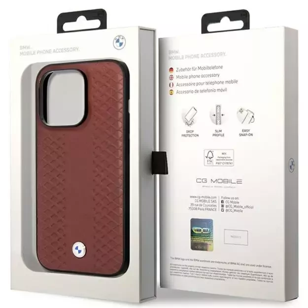 Case BMW BMHCP14X22RFGR iPhone 14 Pro Max 6.7&quot  Burgundy/burgundy Leather Diamond Pattern 7