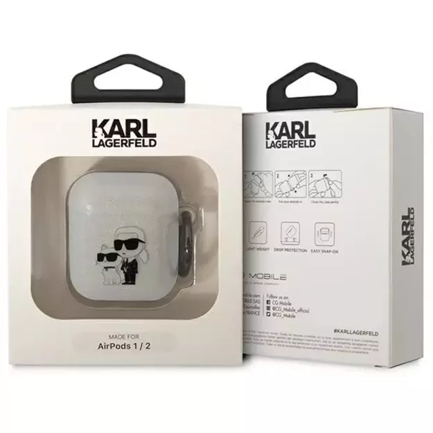 Karl Lagerfeld KLA2HNKCTGT Airpods 1/2 cover transparent Gliter Karl&amp Choupette 2