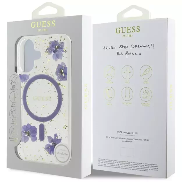 Guess Resin Flowers Glitter MagSafe case for iPhone 16 - purple 7