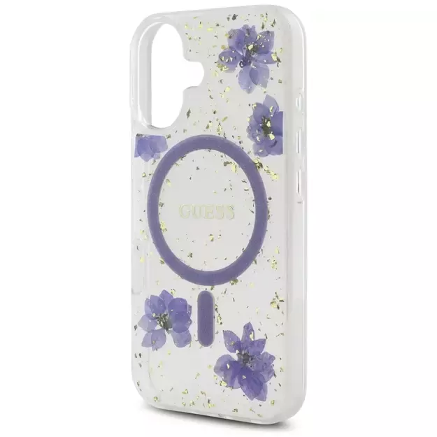 Guess Resin Flowers Glitter MagSafe case for iPhone 16 - purple 5