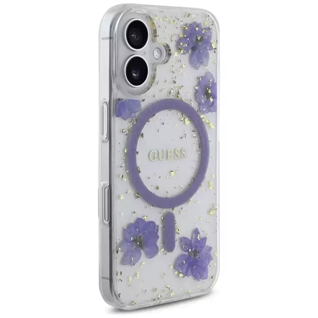 Guess Resin Flowers Glitter MagSafe case for iPhone 16 - purple 3