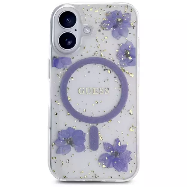 Guess Resin Flowers Glitter MagSafe case for iPhone 16 - purple 2