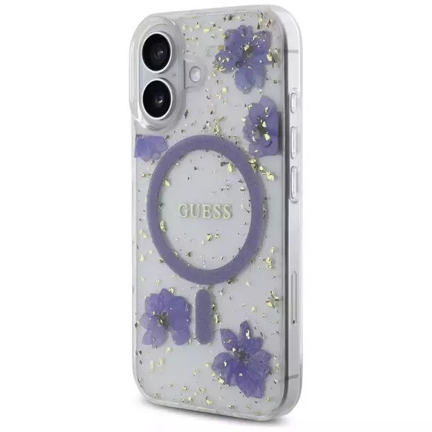 Guess Resin Flowers Glitter MagSafe case for iPhone 16 - purple 1