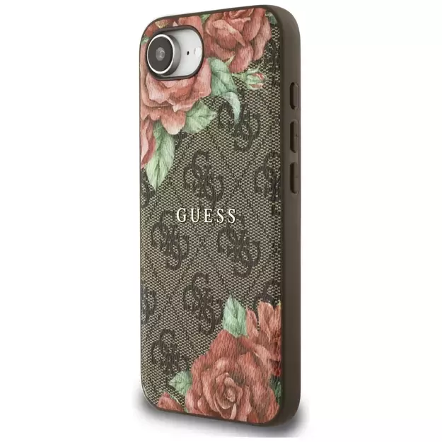 Guess 4G Flowers Print MagSafe case for iPhone 16e - brown 1