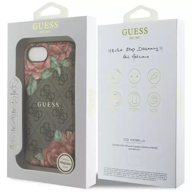 Guess 4G Flowers Print MagSafe case for iPhone 16e - brown 7