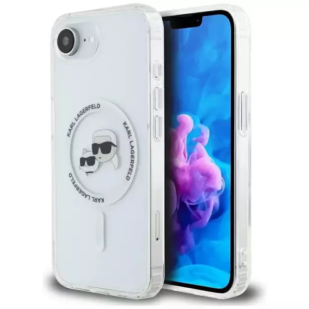 Karl Lagerfeld IML Metal Karl &amp  Choupette Heads MagSafe iPhone 16e Case - White